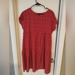 Forever 21 Red Heart Print Short Sleeve Dress